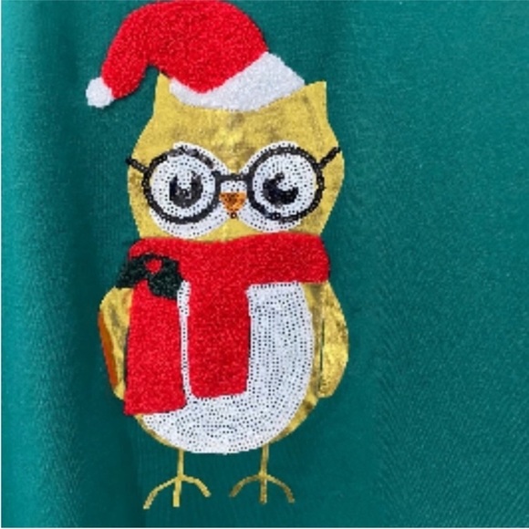 Workshop Republic Sequin Owl Christmas Holiday Sweatshirt NWT Size L - Picture 3 of 6